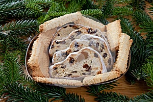 Christstollen and spritz cookies on plate