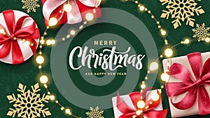 Chritsmas text vector background design. Merry christmas and happy new year in green pattern space