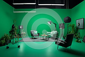 Chroma key compositing green backdrop. Generate Ai