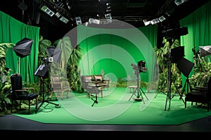 Chroma key compositing green backdrop studio background. Generate Ai