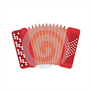 Chromatic Button Accordions or Russian Bayan. Vector red color Diatonic Melodeon. Cartoon Accordion, Harmonic or Jews