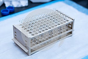 Chromatography fraction collector tubes on a rack