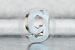 Chrome 3d letter G lowercase. Glossy chrome letter on scratched metal background. 3d rendered font character.