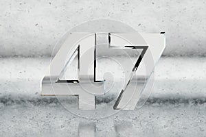 Chrome 3d number 47. Glossy chrome number on scratched metal background. 3d render