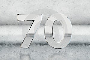 Chrome 3d number 70. Glossy chrome number on scratched metal background. 3d render