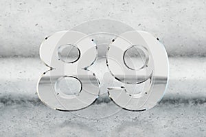 Chrome 3d number 89. Glossy chrome number on scratched metal background. 3d render