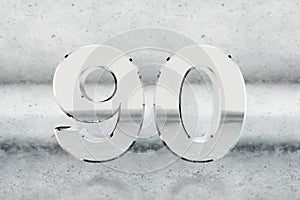 Chrome 3d number 90. Glossy chrome number on scratched metal background. 3d render