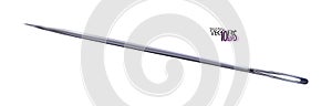 Chrome 3d realistic sewing needle isolated on a white background. Embroidery tool, tailoring accessories. Fashion needlework and