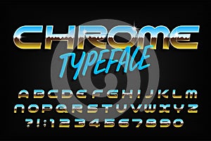Chrome alphabet font. Chrome effect modern letters and numbers. photo