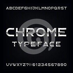 Chrome Alphabet Vector Font. Modern metallic letters and numbers photo