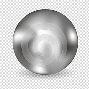 Chrome ball realistic isolated on white background. Spherical 3D orb with transparent glares and highlights for decoration. Jewelr