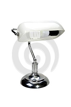 Chrome Bankers Lamp with White Glass Lampshade