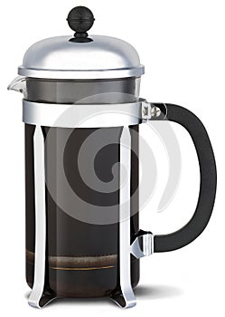 Chrome cafetiere coffee jug on a white background photo