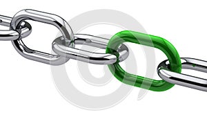 Chrome chain with a green link
