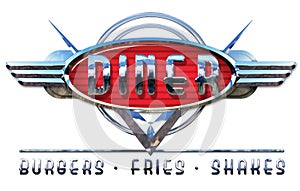 Chrome Diner Sign Vintage Burgers Fries Shakes