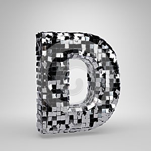 Chrome Disco ball uppercase letter D isolated on white background. 3D rendered alphabet