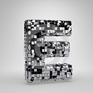 Chrome Disco ball uppercase letter E isolated on white background. 3D rendered alphabet