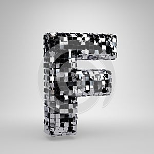 Chrome Disco ball uppercase letter F isolated on white background. 3D rendered alphabet