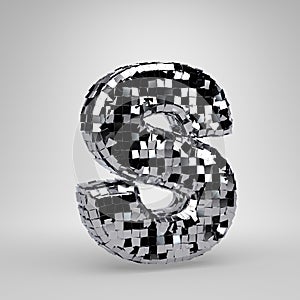 Chrome Disco ball uppercase letter S isolated on white background. 3D rendered alphabet