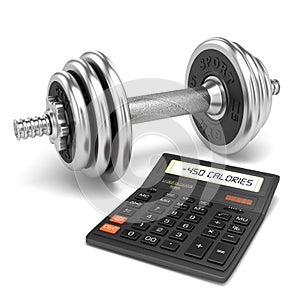 Chrome dumbbell and calculator calories