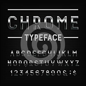 Chrome effect alphabet font. Metal letters, numbers and symbols.