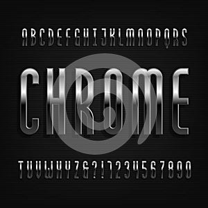 Chrome effect alphabet font. Thin metal letters, numbers and symbols. photo