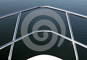 CHROME HAND RAIL ON BOW OF BOAT