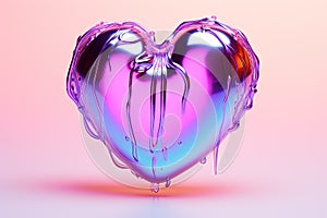 Chrome heart in y2k style with holographic liquid. Trendy Valentine's Day card.