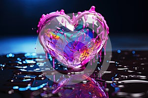 Chrome heart in y2k style with holographic liquid. Trendy Valentine's Day card.