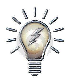 Chrome Light Bulb with Lightning Bolt on white