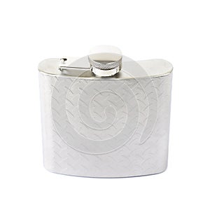 Chrome metal drinking flask isolated