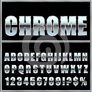 Chrome metal font and symbols for design. photo