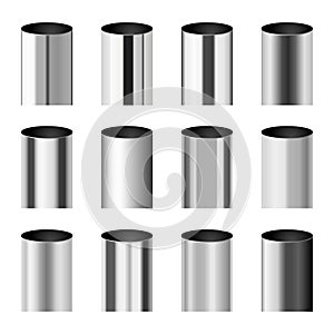 Chrome metal polished gradients corresponding to cylinder pipe vector set