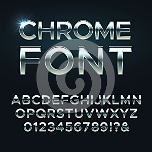 Chrome metal vector font. Steel metallic alphabet letters photo