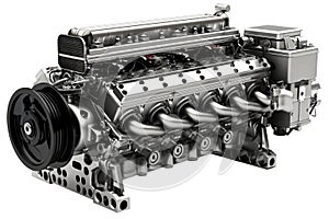 a Chrome Metallic Car Engine Block of V8 OHV Type