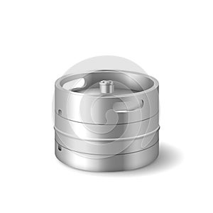 Chrome metallic cider keg barrel. Template small aluminum keg for delivery to pub and storage