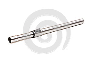 Chrome plated steel pipe from a vacuum cleaner on a white background. . There is some free space for your text or sign