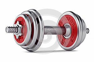 Chrome, red dumbbell for fitness