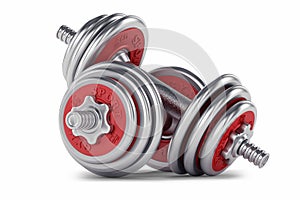 Chrome, red dumbbell for fitness