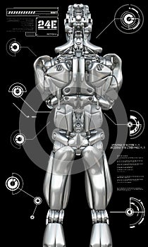 Chrome robot with heads up graphics