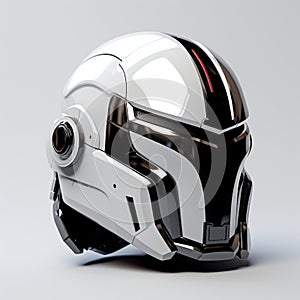 Chrome Sci-fi Robot Head Helmet With Brutalist Minimal Design photo