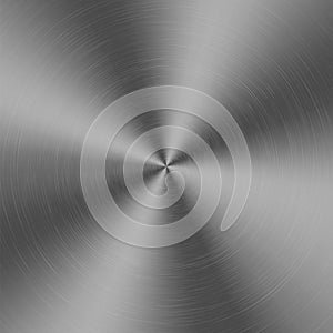 Chrome silver metallic radial gradient with scratches. Titan, steel, chrome, nickel foil surface texture effect. Vector photo