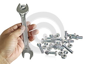 Chrome spanner with nut and bolt