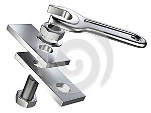 Chrome spanner, nut and bolt