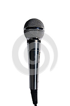 Chrome steel microphone isolated on a white background