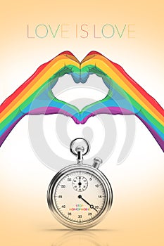 Chrome stopwatch with the word STOP HOMOPHOBIA.