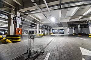 Chrome store trolley at underground parking