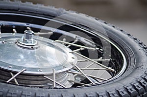 Chrome tire of vintage motobike