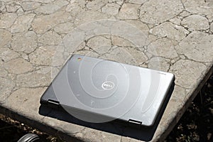 Chromebook on a Table Outside