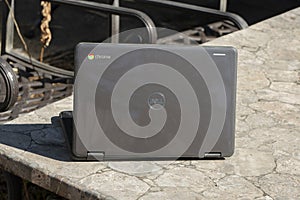 Chromebook on a Table Outside